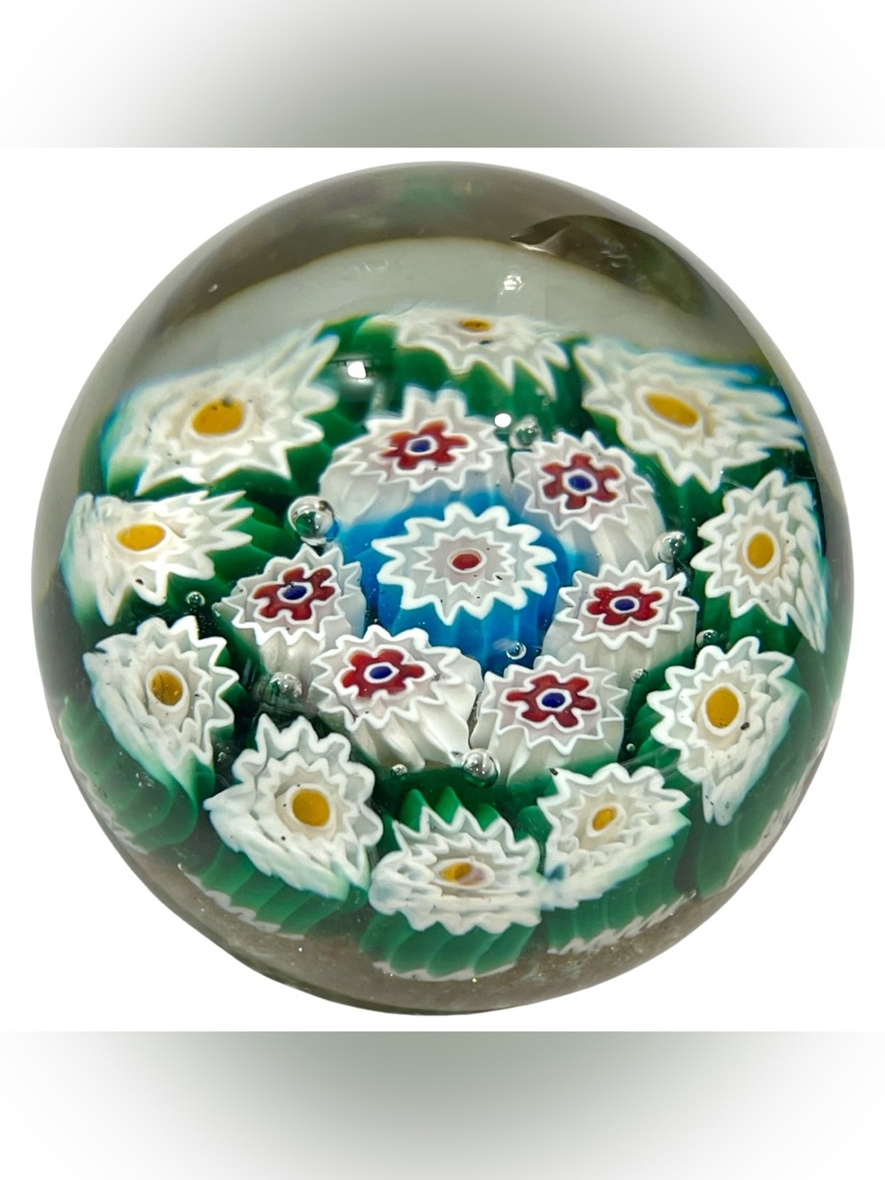 Vintage 1970s Murano Italy Colorful Millefiori Art Glass 2" Paperweight